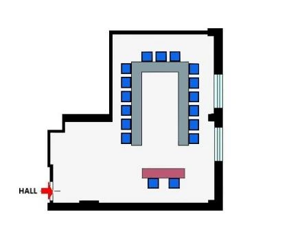 Floor plan of the Studio room with U-shaped table arrangement